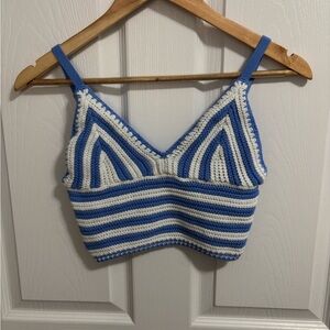 Hollister Blue and White Crochet Crop Top